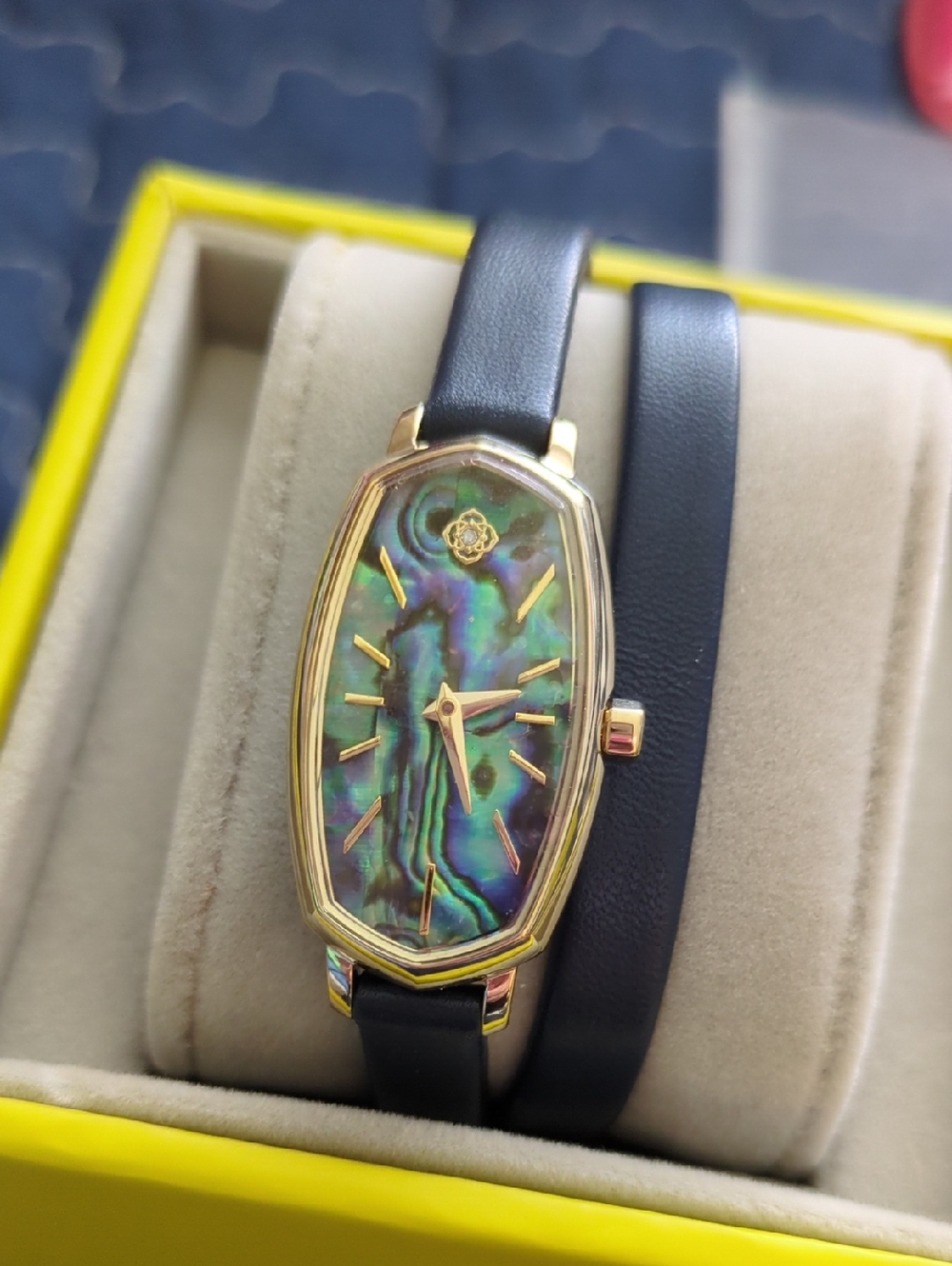 ❤️ Kendra Scott Elle Leather Wrap Around Watch Abalone Gold Navy New NWT❤️